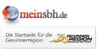 Logo von meinsbh.de. Neben der Schrift eine Kugel mit rotem Pfeil. Darunter der Hinweis "Die Startseite für die Gewinnerregion".